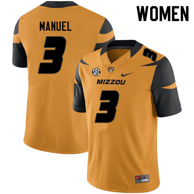 Women #3 Martez Manuel Missouri Tigers College Football Jerseys Sale-Yellow - Click Image to Close